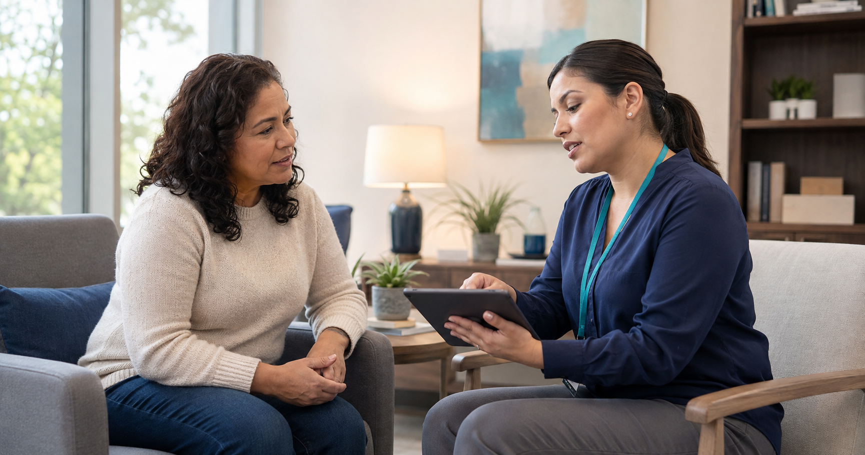 Research coordinator explaining clinical trial information to a participant